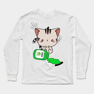 Cute Tabby Cat Spilled Wasabi sauce Long Sleeve T-Shirt